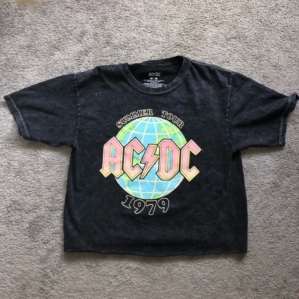 AC/DC concert crop top t shirt, acid wash material